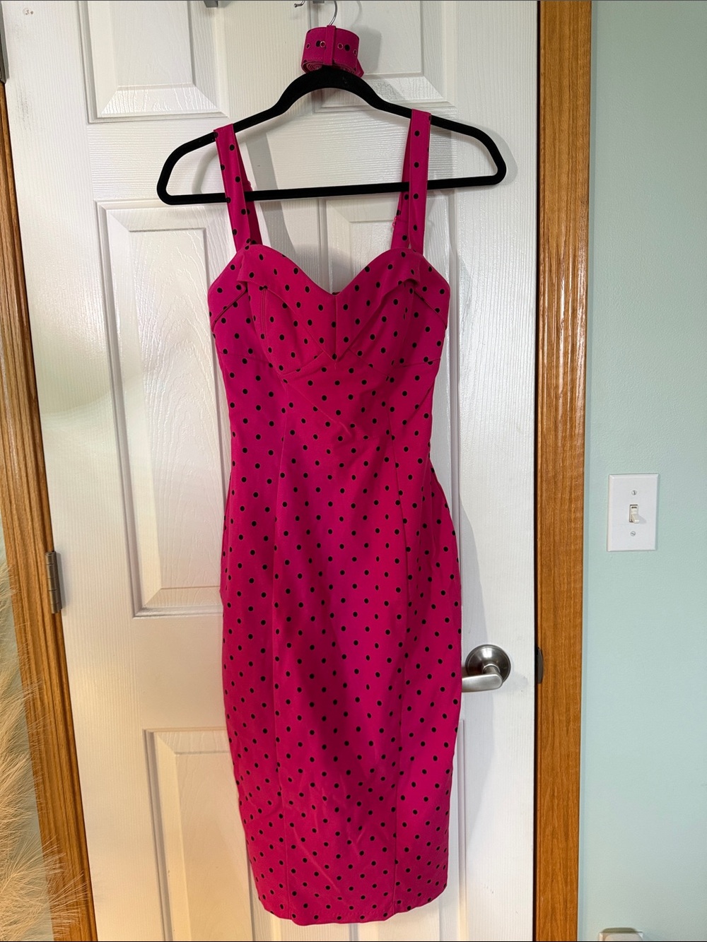 Vixen by Micheline Pitt Fuchsia with Black Polka Dot Midi Dress